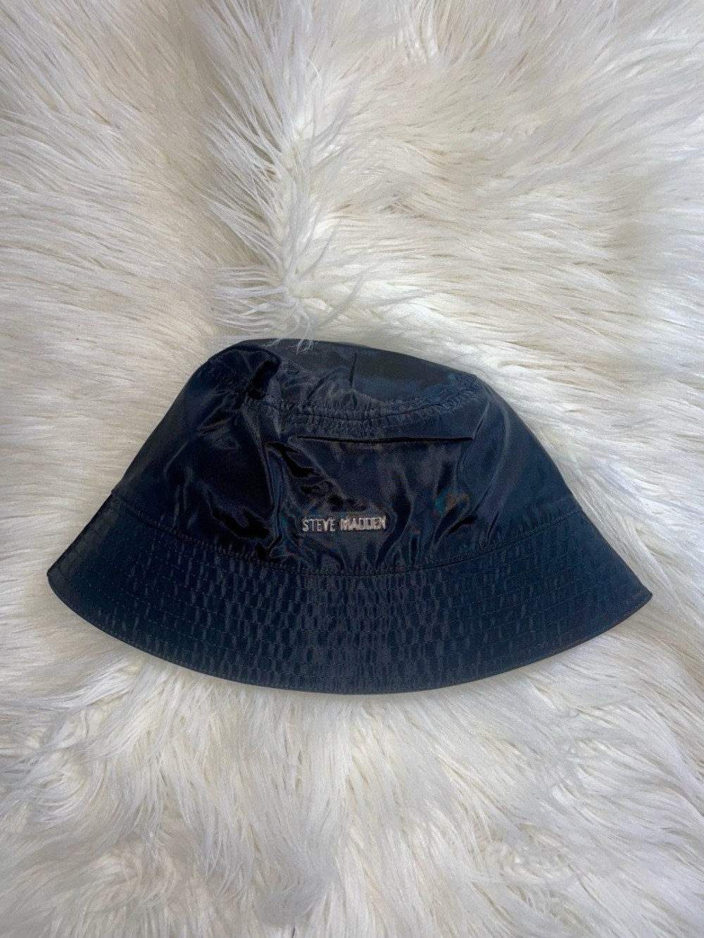 Steve Madden Black Logo Bucket Hat with Gold Accent